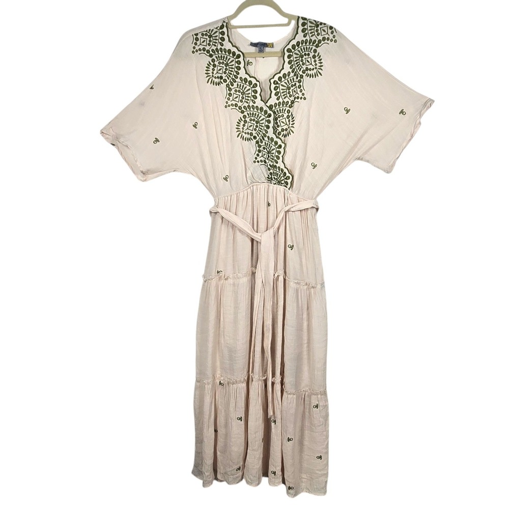 Figueroa & Flower Womens XL Beige Embroidered Tiered Maxi Dress Peasant Boho
